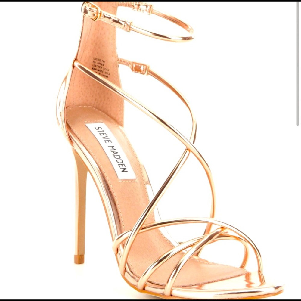 Steve Madden Ankle Strap Metallic Gold Heels Size 8
